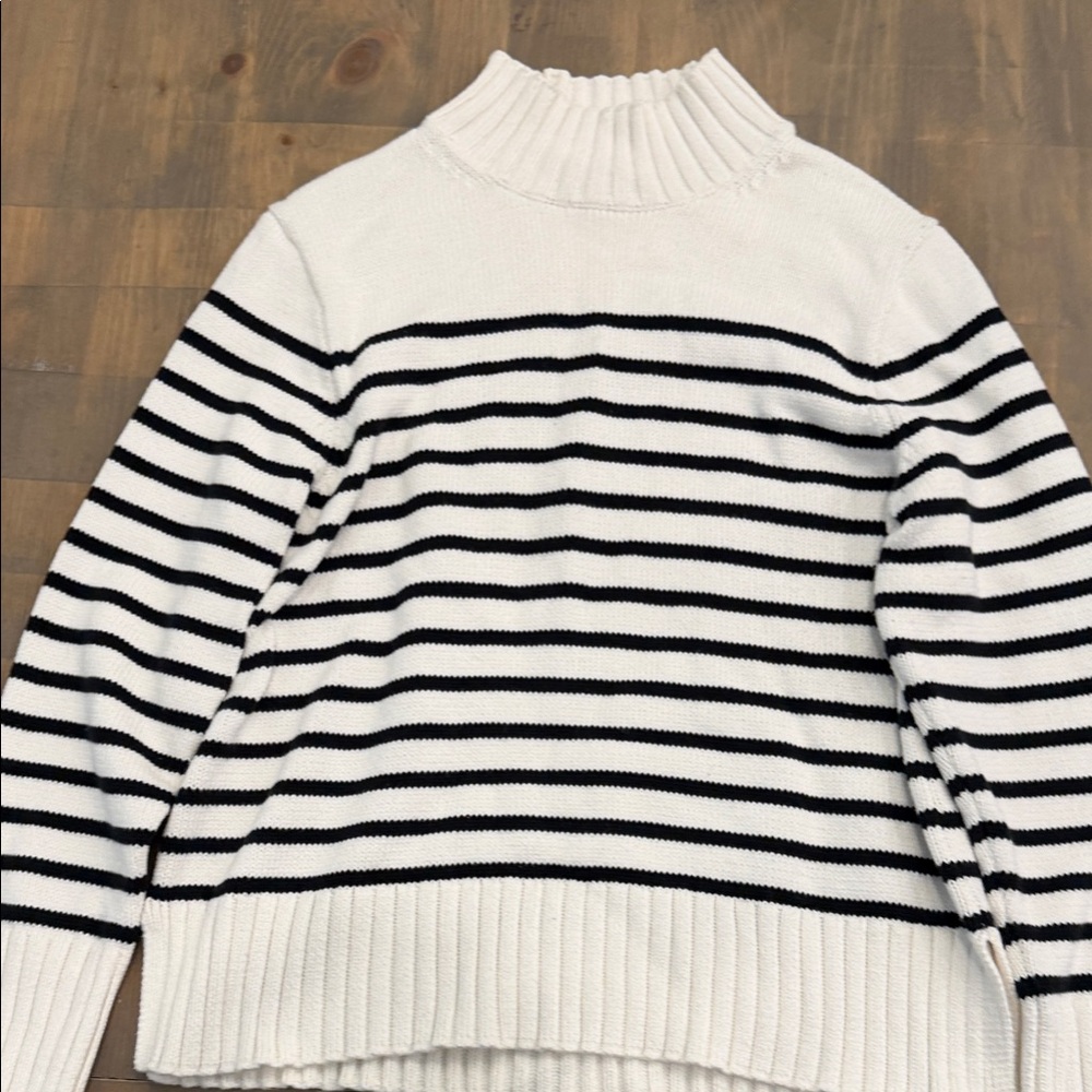 J. Crew Black and White Striped Turtleneck Sweater